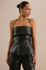 Gaelina | Black Halter-Neck Tailored Top