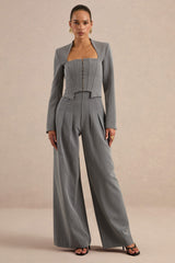 Genara | Grey Pinstripe Wide-Leg Trousers