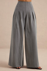 Genara | Grey Pinstripe Wide-Leg Trousers