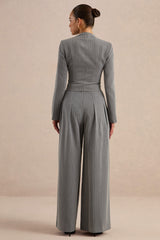 Genara | Grey Pinstripe Wide-Leg Trousers