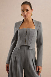 Genara | Grey Pinstripe Square-Neck Tailored Top