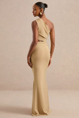Andela | Gold Metallic Asymmetric-Neck Maxi Dress With Cut-Outs And Gold Detail