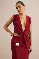 Lilias | Red Extreme Plunge-Neck Top