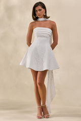 Elvara | White Lace Bandeau-Neck Mini Dress With Scarf Detail