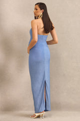 Sarielle | Light Blue Asymmetric-Neck Maternity Maxi Dress