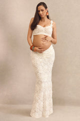 Arlina | White Lace Maxi Skirt With Gathered Detailing