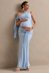 Cataleya | Light Blue Maternity Maxi Skirt With Gathered Detailing