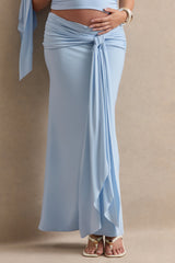 Cataleya | Light Blue Maternity Maxi Skirt With Gathered Detailing