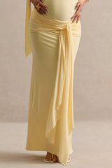 Cataleya | Lemon Maternity Low Rise Maxi Skirt With Sash Detailing