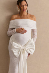 Solina | White Lace Bardot-Neck Maternity Maxi Dress With Bow Detail