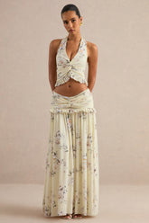 Clovia | Yellow Floral Print Maxi Skirt