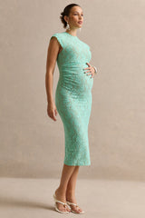 Vianne | Mint Lace Round-Neck Maternity Midi Dress