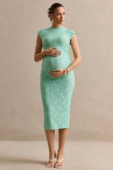 Vianne | Mint Lace Round-Neck Maternity Midi Dress