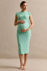 Vianne | Mint Lace Round-Neck Maternity Midi Dress