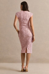 Vianne | Pink Lace Round-Neck Maternity Midi Dress