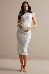Vianne | White Lace Round-Neck Maternity Midi Dress