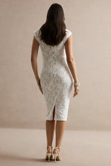 Vianne | White Lace Round-Neck Maternity Midi Dress