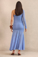 Xavia | Blue Asymmetric-Neck Maternity Maxi Dress With Sheer Skirt