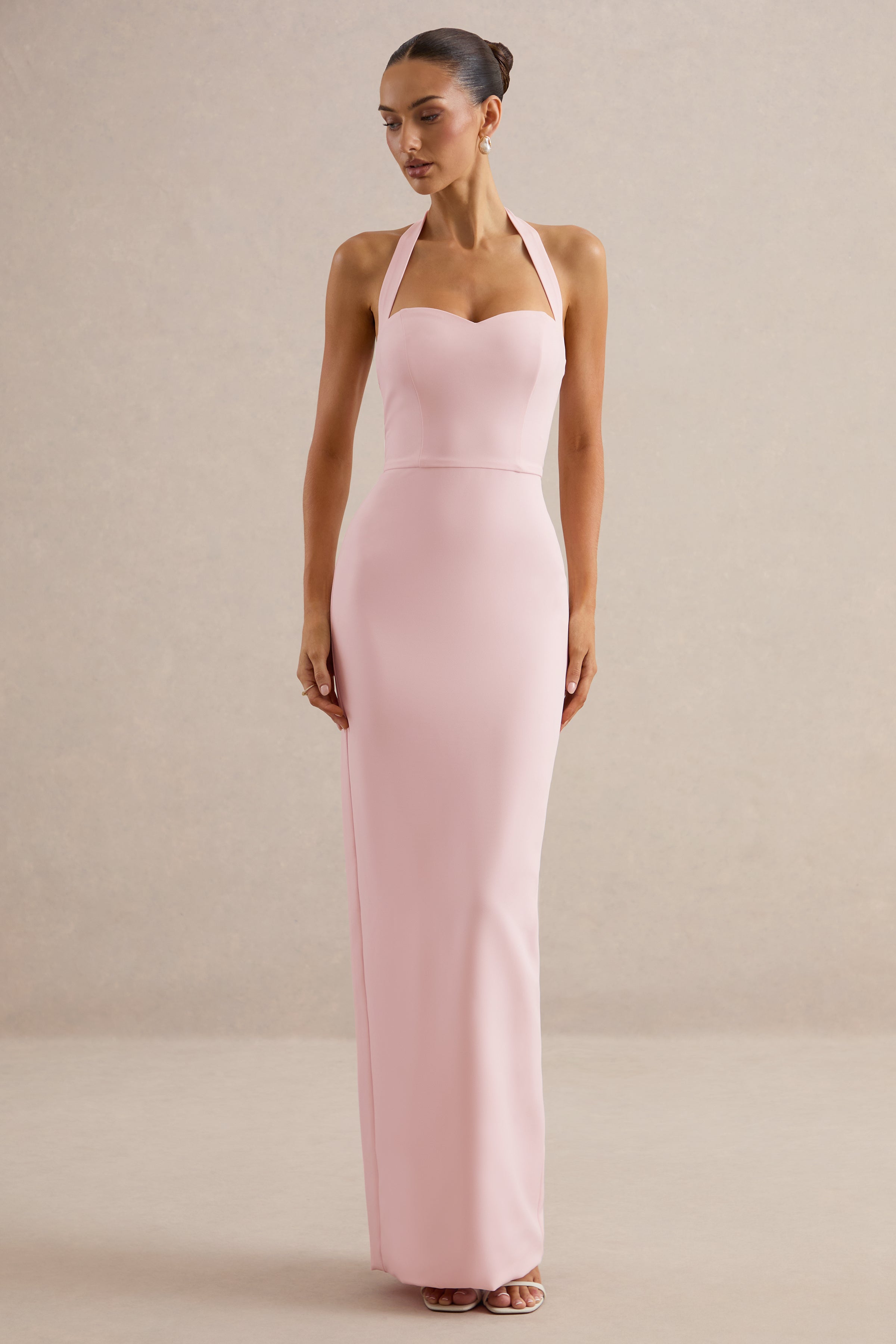 Heloira | Light Pink Sweetheart-Neck Maxi Dress