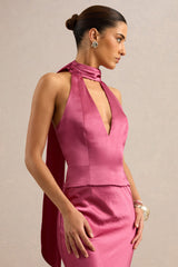 Lareina | Hot Pink Satin Halter-Neck Top
