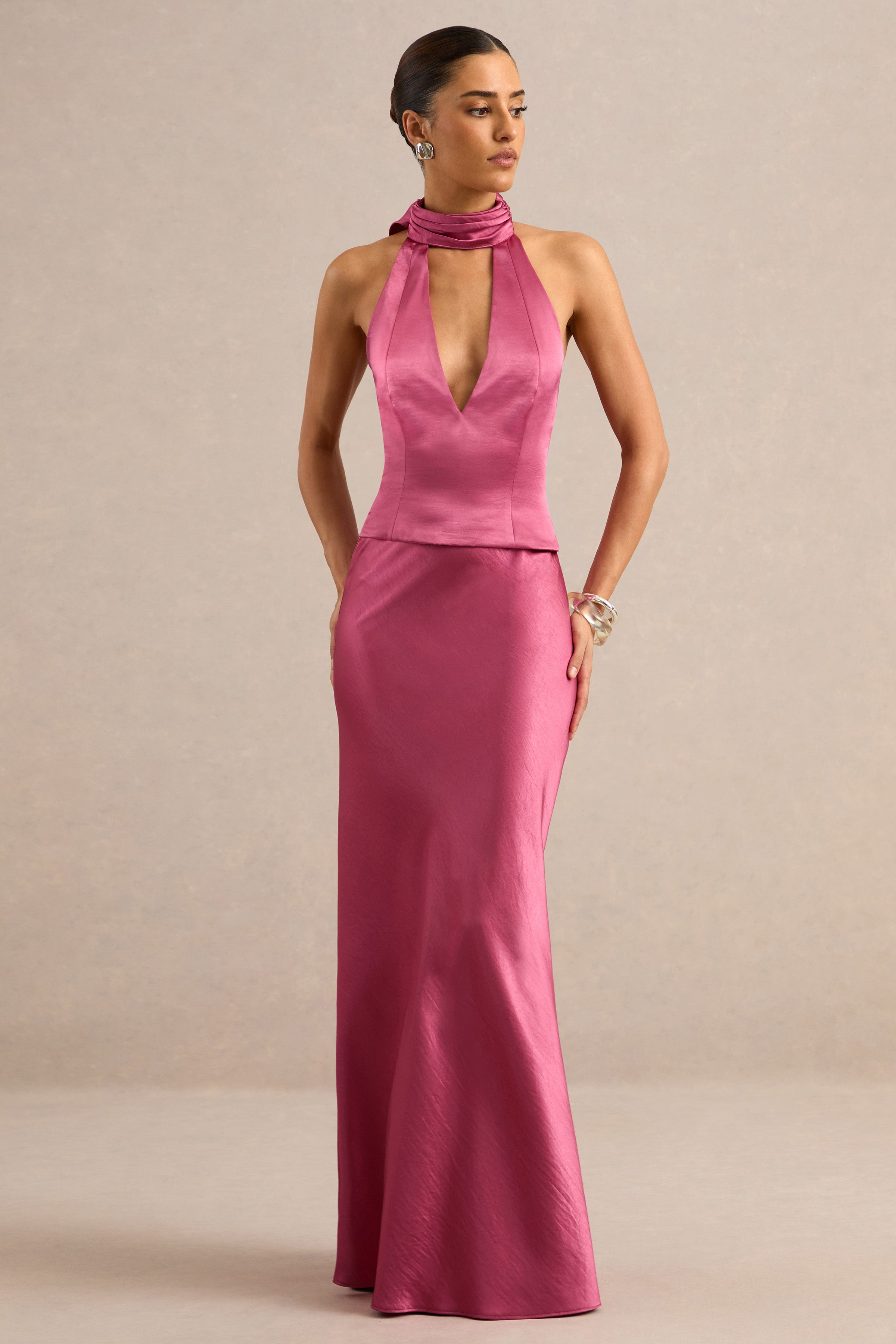 Lareina | Hot Pink Satin Maxi Skirt