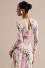 Malva | Cream Floral Print Mesh Round-Neck Bodysuit