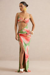 Miralina | Dark Green Floral Print Sweetheart-Neck Maxi Dress