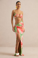 Miralina | Dark Green Floral Print Sweetheart-Neck Maxi Dress