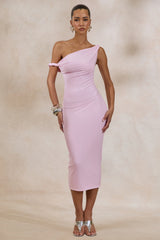 Sarafina | Light Pink Twisted Asymmetric-Neck Midi Dress