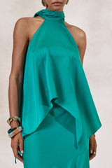 Sarina | Teal Satin Halter-Neck Top