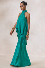 Sarina | Teal Satin Maxi Skirt