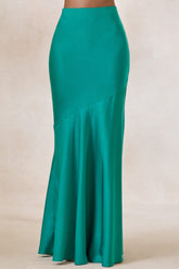 Sarina | Teal Satin Maxi Skirt