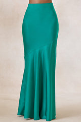 Sarina | Teal Satin Maxi Skirt