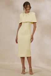 Celandia | Lemon Midi-Dress With Removable Cape