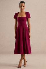 Donia | Burgundy Square-Neck Midi Skater Dress