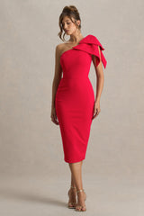 Ambretta | Red One-Shoulder Midi Dress With Bow