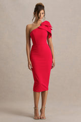Ambretta | Red One-Shoulder Midi Dress With Bow