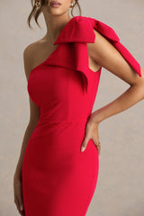 Ambretta | Red One-Shoulder Midi Dress With Bow