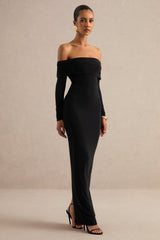 Keirae | Black Bardot-Neck Maxi Dress