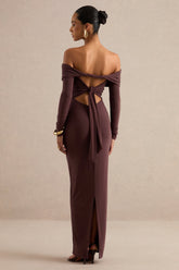 Keirae | Dark Brown Bardot-Neck Maxi Dress