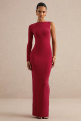 Kestrel | Red Slash-Neck One Sleeve Maxi Dress