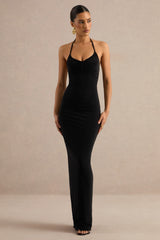 Lailah | Black Halter-Neck Maxi Dress With Ruched Detail