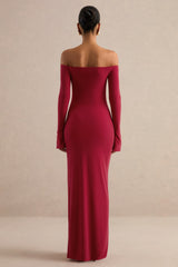 Liviae | Red Bardot-Neck Maxi Dress With Bell Sleeves