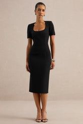 Elisiae | Black Scoop-Neck Midi Dress