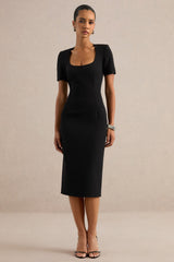 Elisiae | Black Scoop-Neck Midi Dress