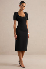 Elisiae | Black Scoop-Neck Midi Dress