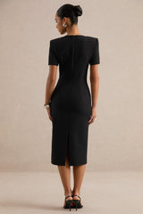 Elisiae | Black Scoop-Neck Midi Dress