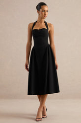 Meriellea | Black Sweetheart-Neck Midi Dress