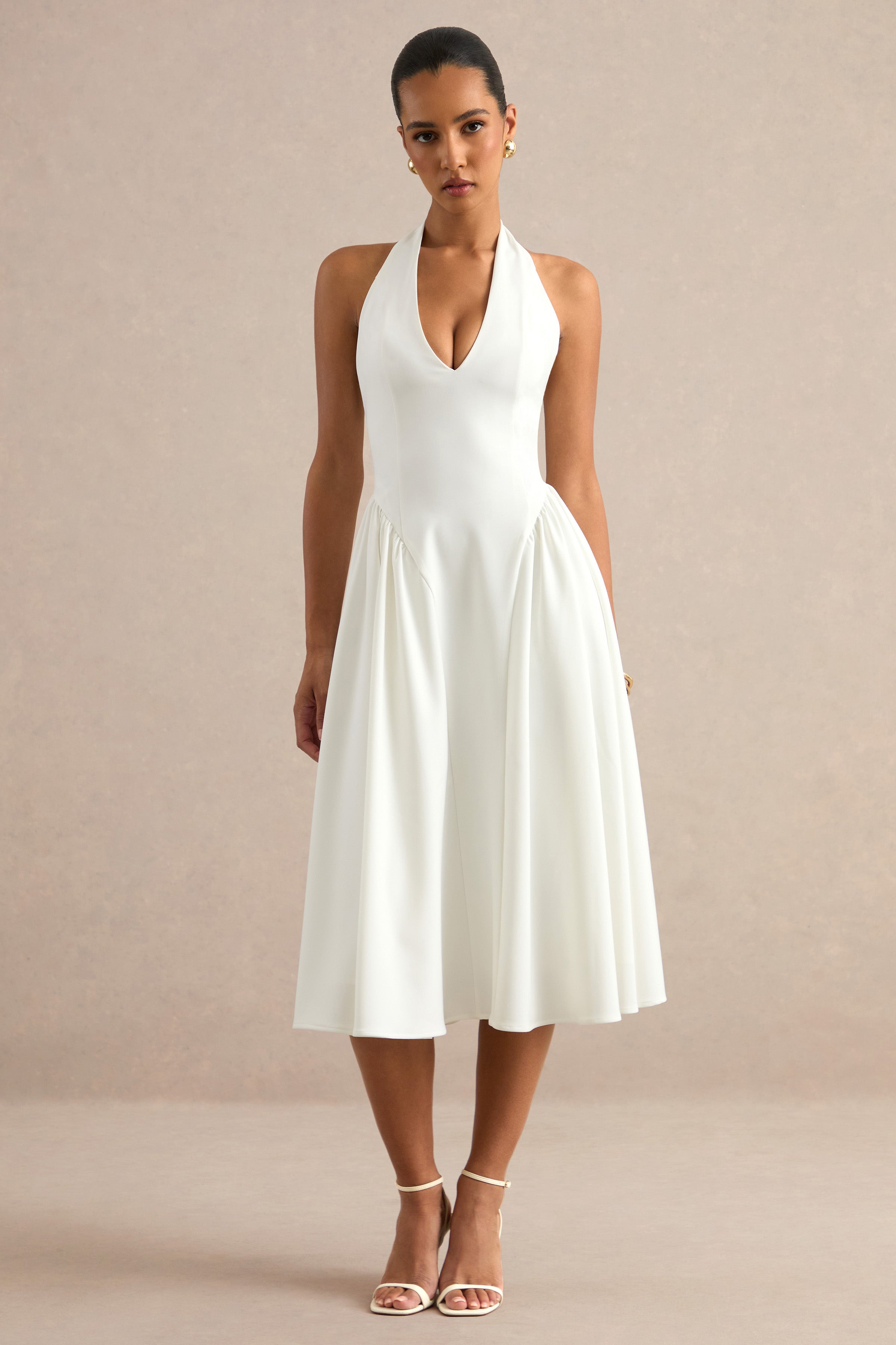 Mirel | White Halter-Neck Midi Dress