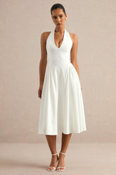 Mirel | White Halter-Neck Midi Dress